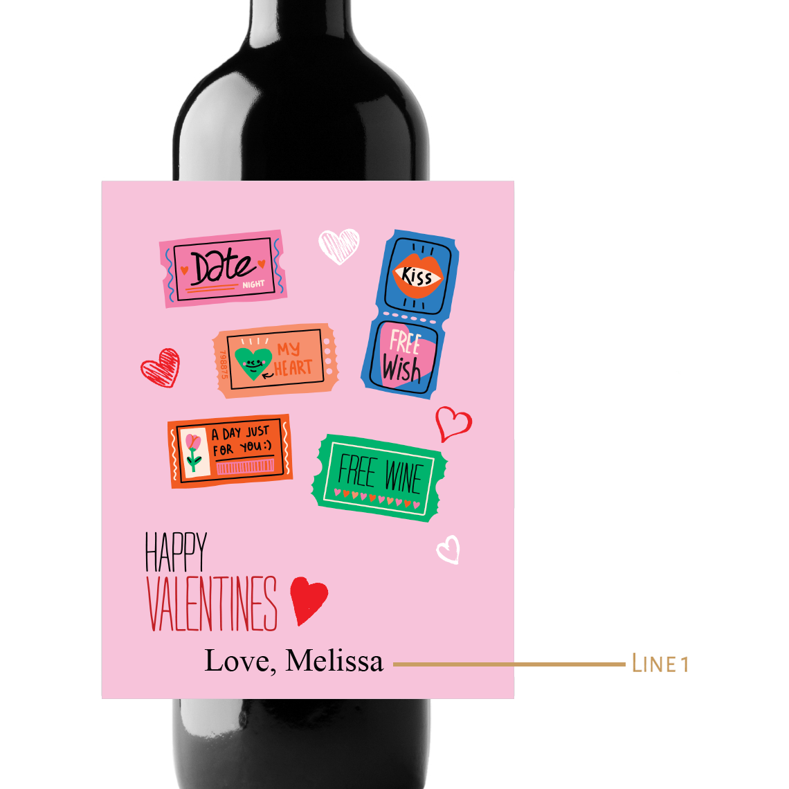 Ticket Stubs Valentine's Day Custom Personalized Wine Champagne Labels (set of 3)
