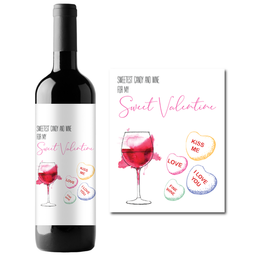 Sweetest Candy And Wine For My Sweet Valentine Wine Champagne Labels (set of 3)
