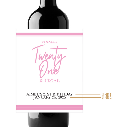Finally Legal Birthday Custom Personalized Wine Champagne Labels (set of 3)