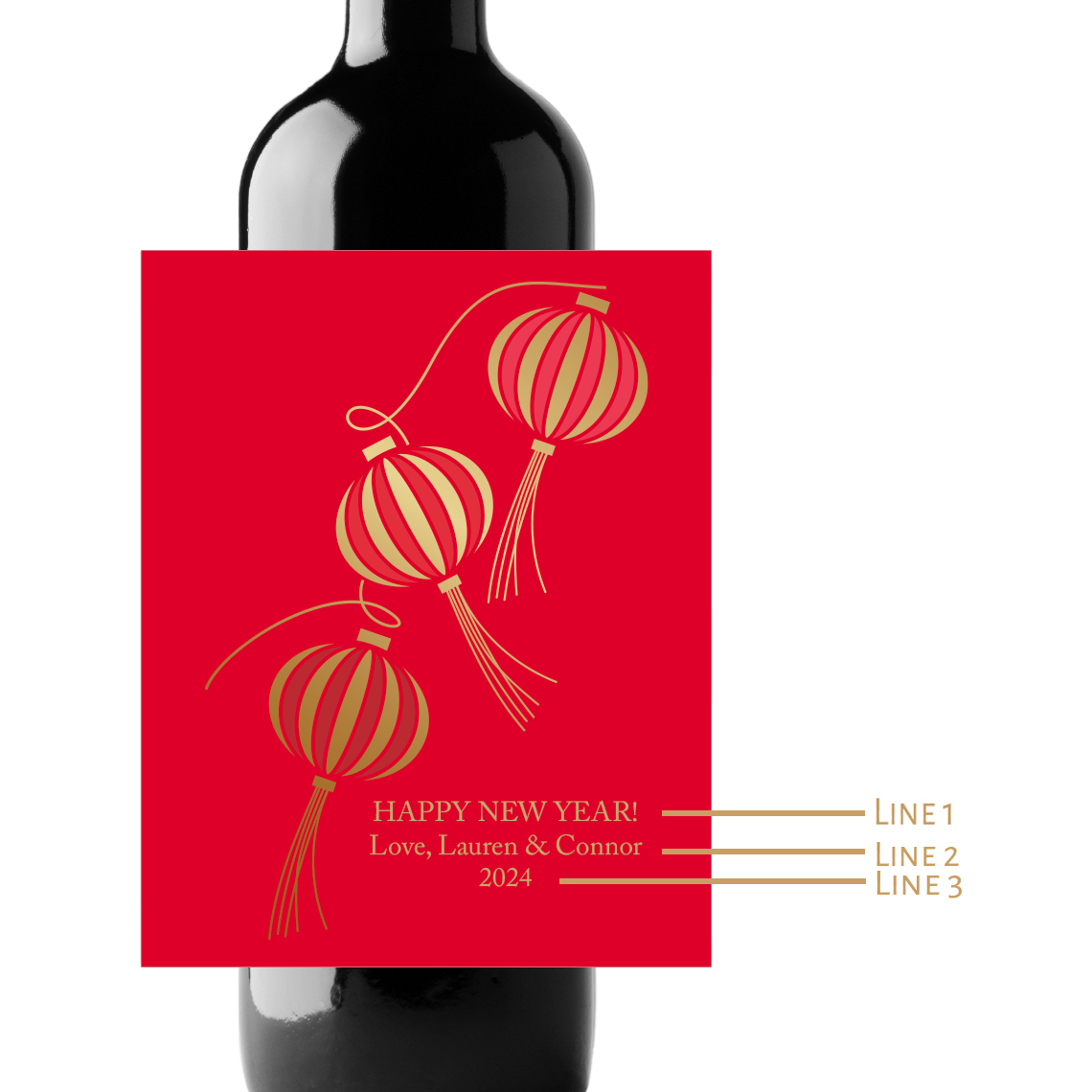 Happy New Year Dragon Custom Personalized Wine Champagne Labels (set of 3)