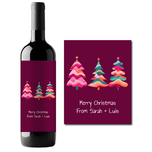 Christmas Trees Holidays Custom Personalized Wine Champagne Labels (set of 3)
