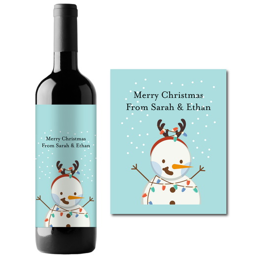 Snowman Reindeer Christmas Custom Personalized Wine Champagne Labels (set of 3)