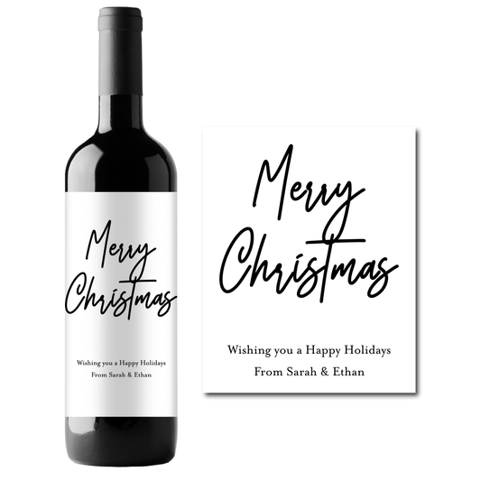 Simple Merry Christmas Custom Personalized Wine Champagne Labels (set of 3)