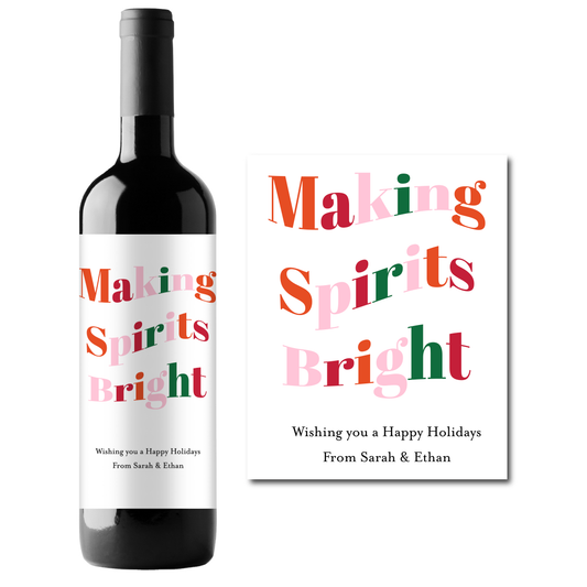 Making Spirits Bright Holidays Custom Personalized Wine Champagne Labels (set of 3)