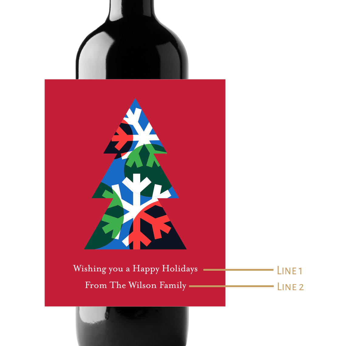 Snow Tree Holidays Custom Personalized Wine Champagne Labels (set of 3)