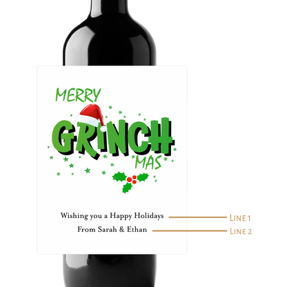 Merry Grinchmas Custom Personalized Wine Champagne Labels (set of 3)