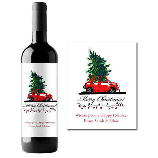 Merry Christmas Tree Custom Personalized Wine Champagne Labels (set of 3)