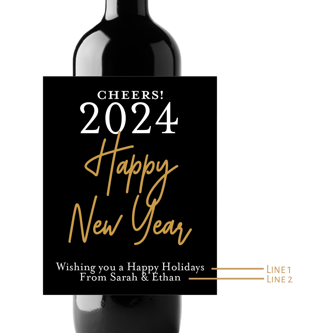 Happy New Year Custom Personalized Wine Champagne Labels (set of 3)