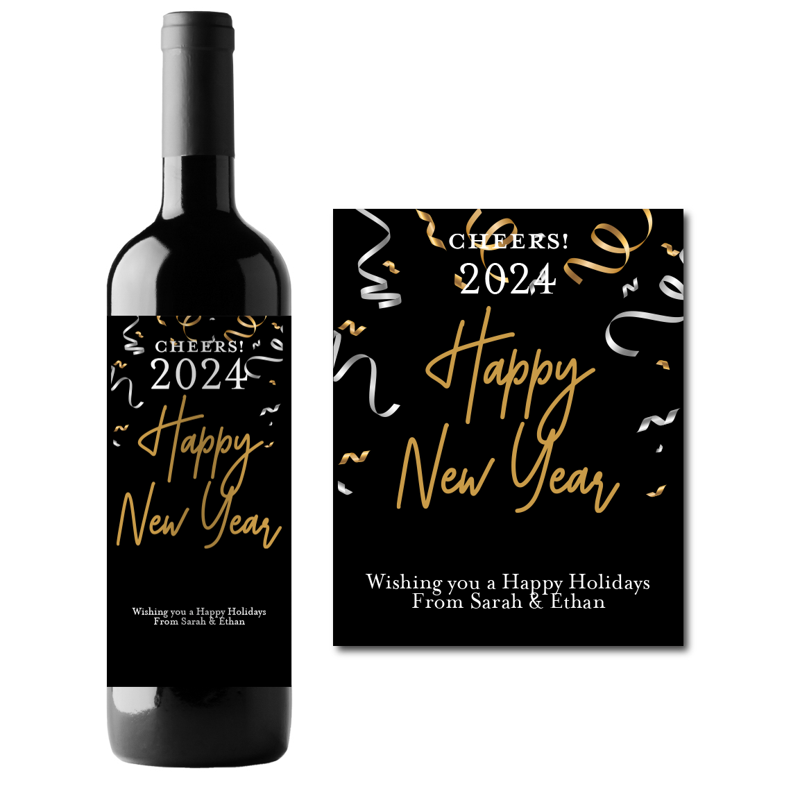 Happy New Year Custom Personalized Wine Champagne Labels (set of 3)