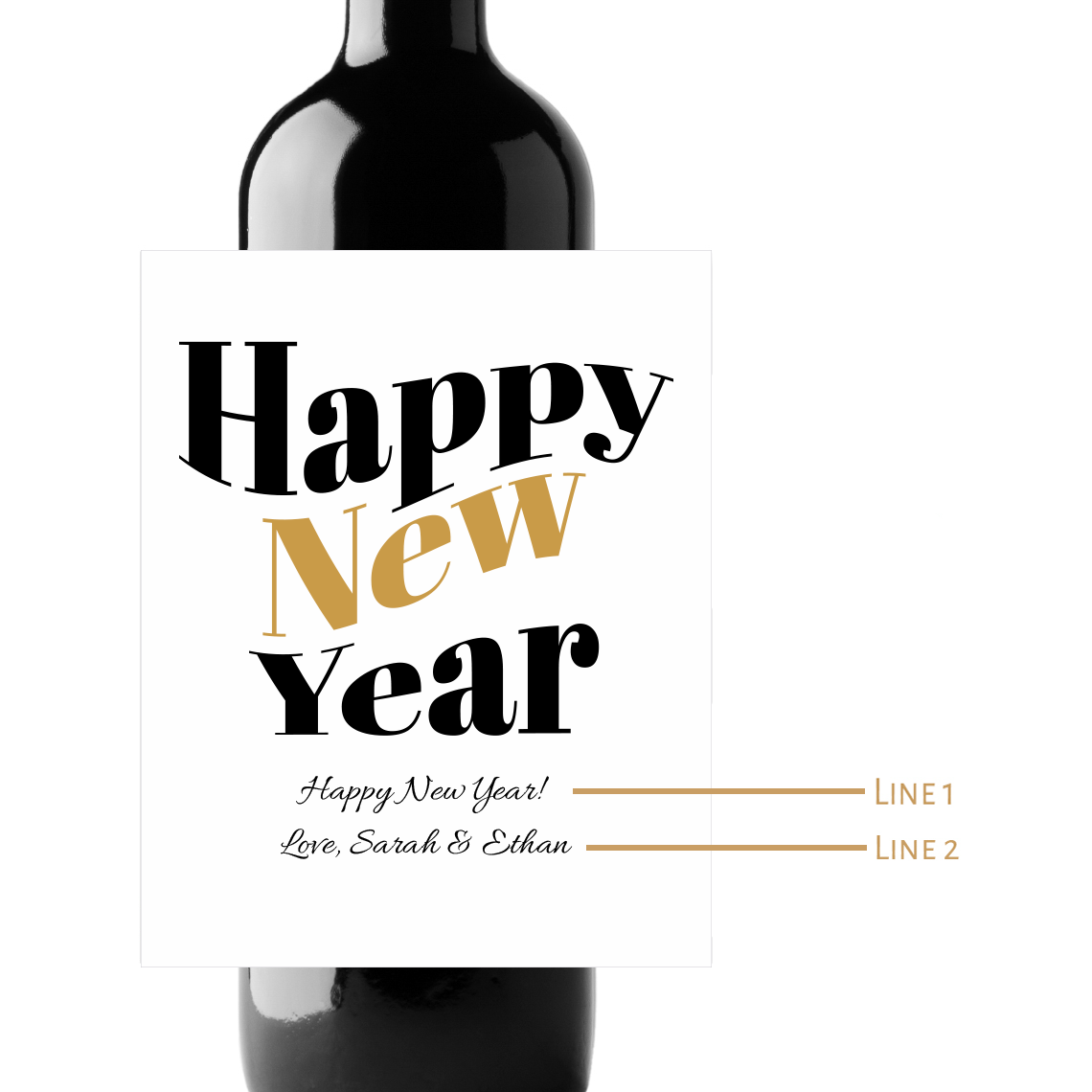 Happy New Year Custom Personalized Wine Champagne Labels (set of 3)