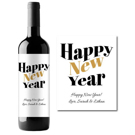 Happy New Year Custom Personalized Wine Champagne Labels (set of 3)