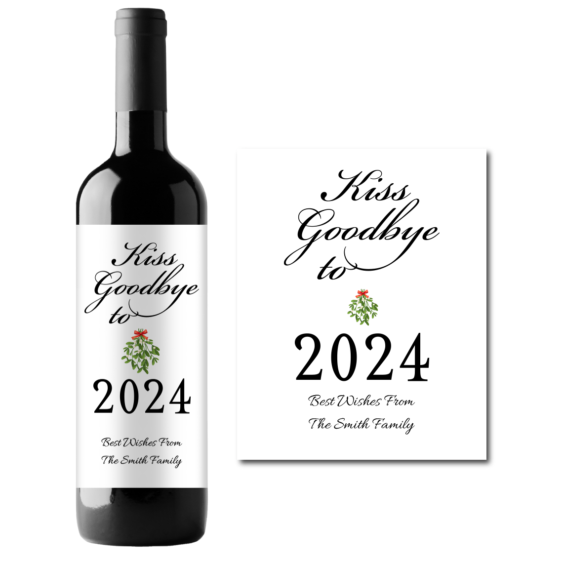 Kiss Goodbye to 202X New Year Custom Personalized Wine Champagne Labels (set of 3)