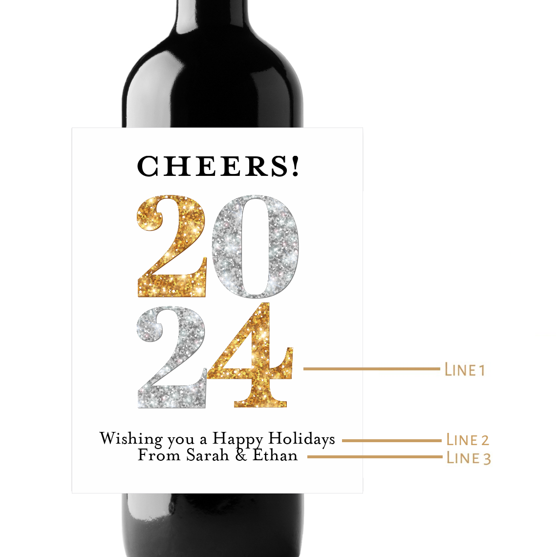Cheers 202X New Year Custom Personalized Wine Champagne Labels (set of 3)