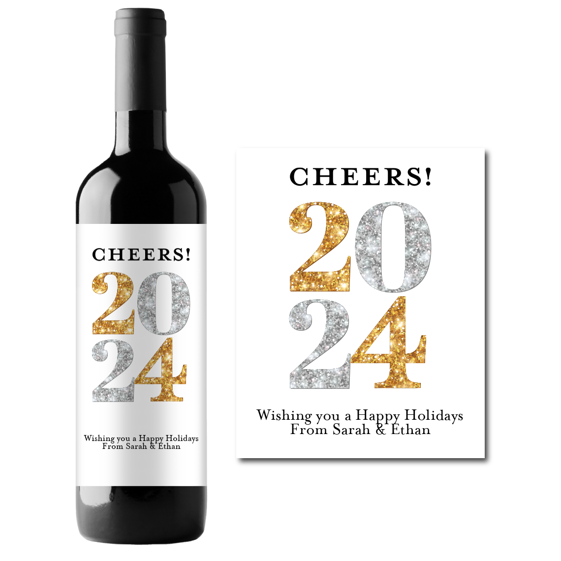 Cheers 202X New Year Custom Personalized Wine Champagne Labels (set of 3)