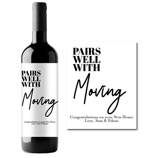 Pairs Well With Moving Custom Personalized Wine Champagne Labels (set of 3)
