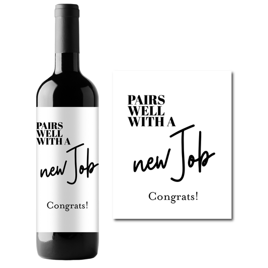 Pairs Well With A New Job Custom Personalized Wine Champagne Labels (set of 3)