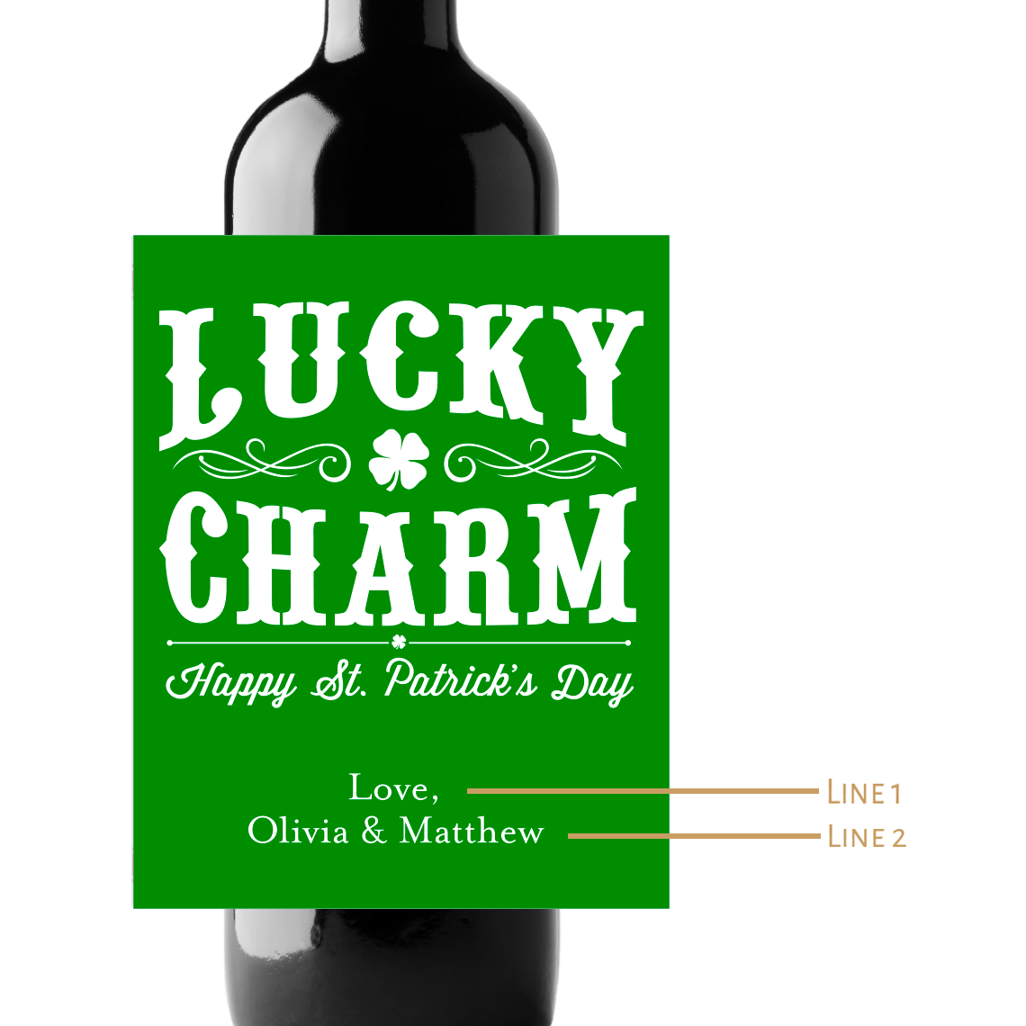 Lucky Charm St. Patrick's Day Custom Personalized Wine Champagne Labels (set of 3)