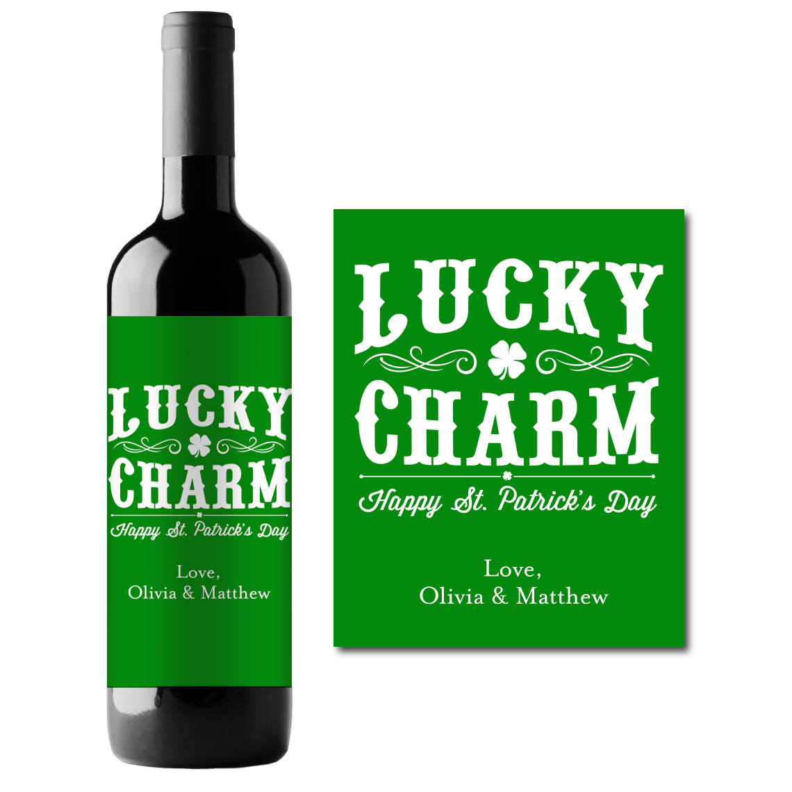 Lucky Charm St. Patrick's Day Custom Personalized Wine Champagne Labels (set of 3)