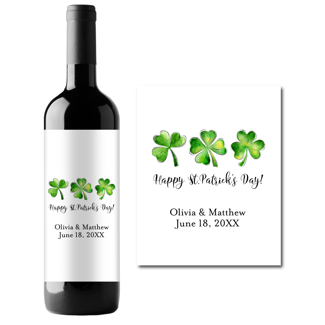 Happy St. Patrick's Day Shamrocks Custom Personalized Wine Champagne Labels (set of 3)