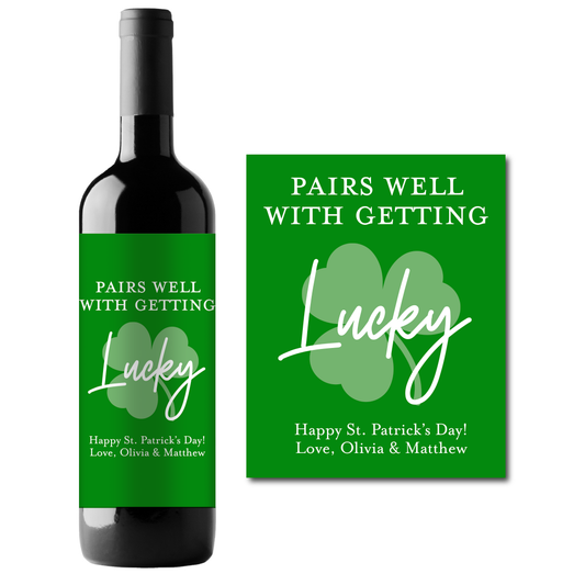 Pairs Well With Getting Lucky Custom Personalized Wine Champagne Labels (set of 3)