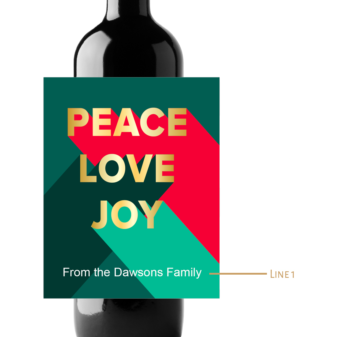 Peace Love and Joy Holidays Custom Personalized Wine Champagne Labels (set of 3)