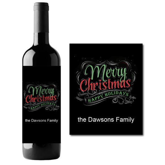 Merry Christmas Happy Holidays Custom Personalized Wine Champagne Labels (set of 3)