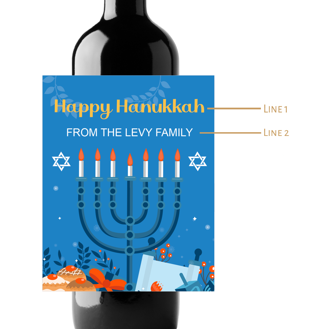 Happy Hanukkah Custom Personalized Wine Champagne Labels (set of 3)