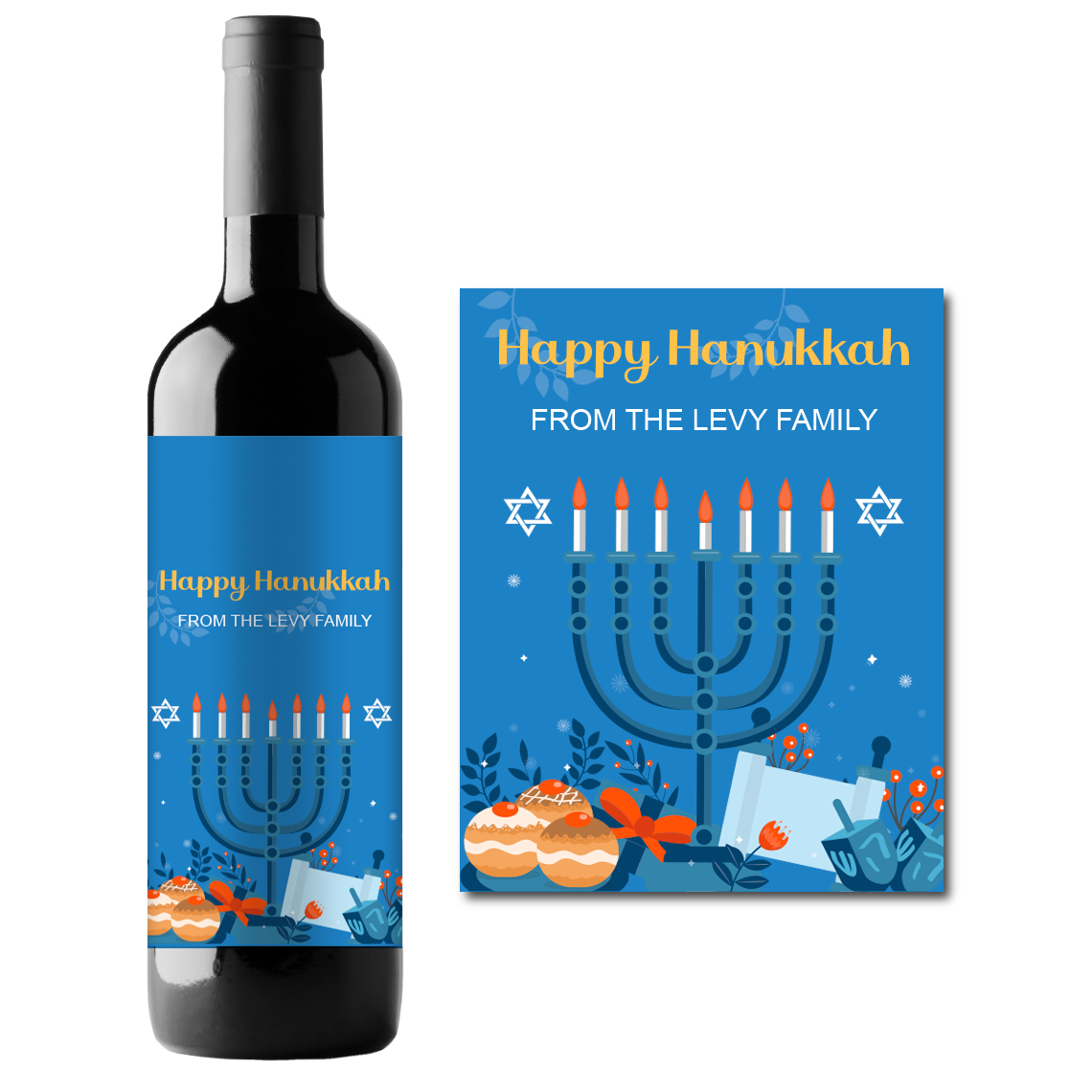 Happy Hanukkah Custom Personalized Wine Champagne Labels (set of 3)