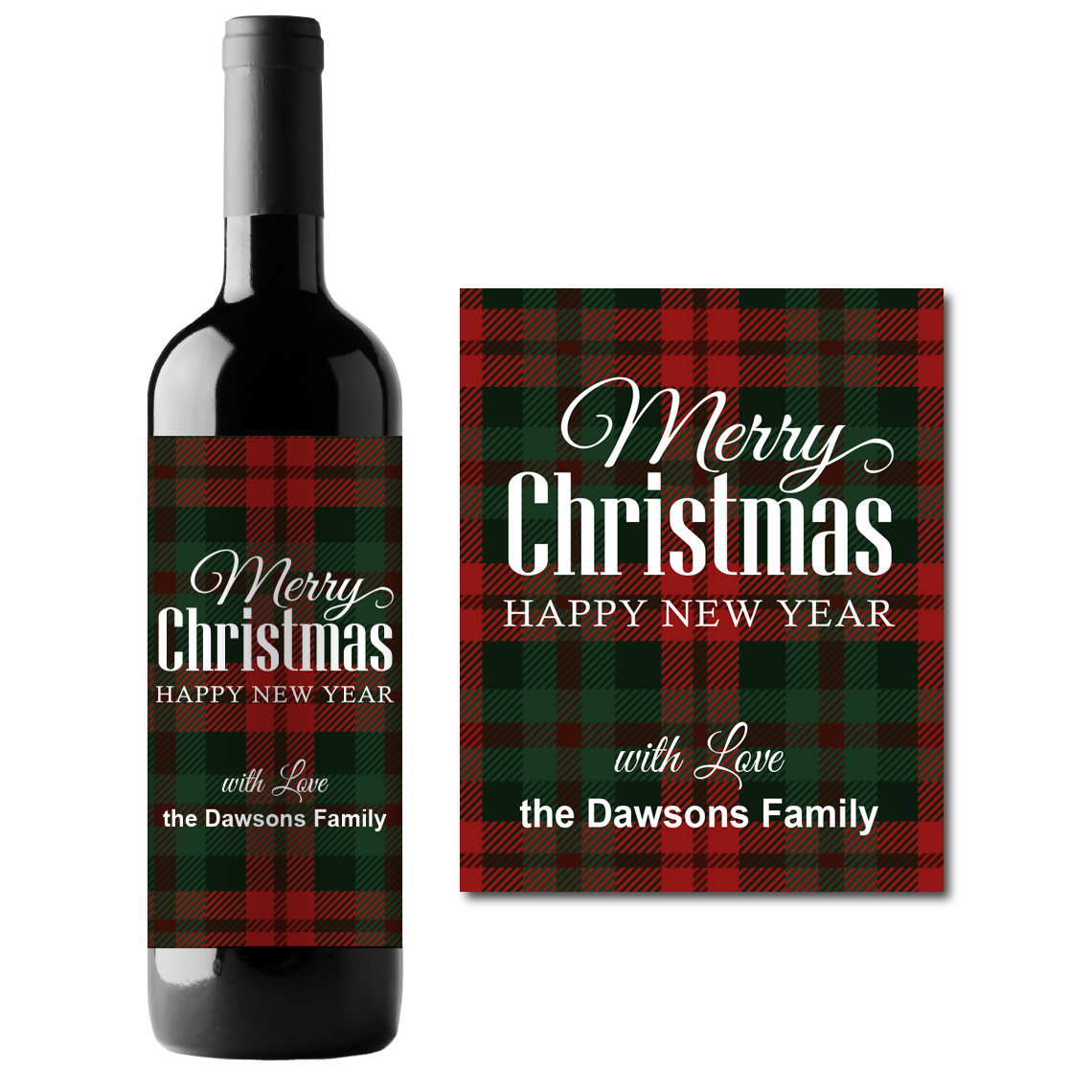 Merry Christmas Happy New Year Custom Personalized Wine Champagne Labels (set of 3)