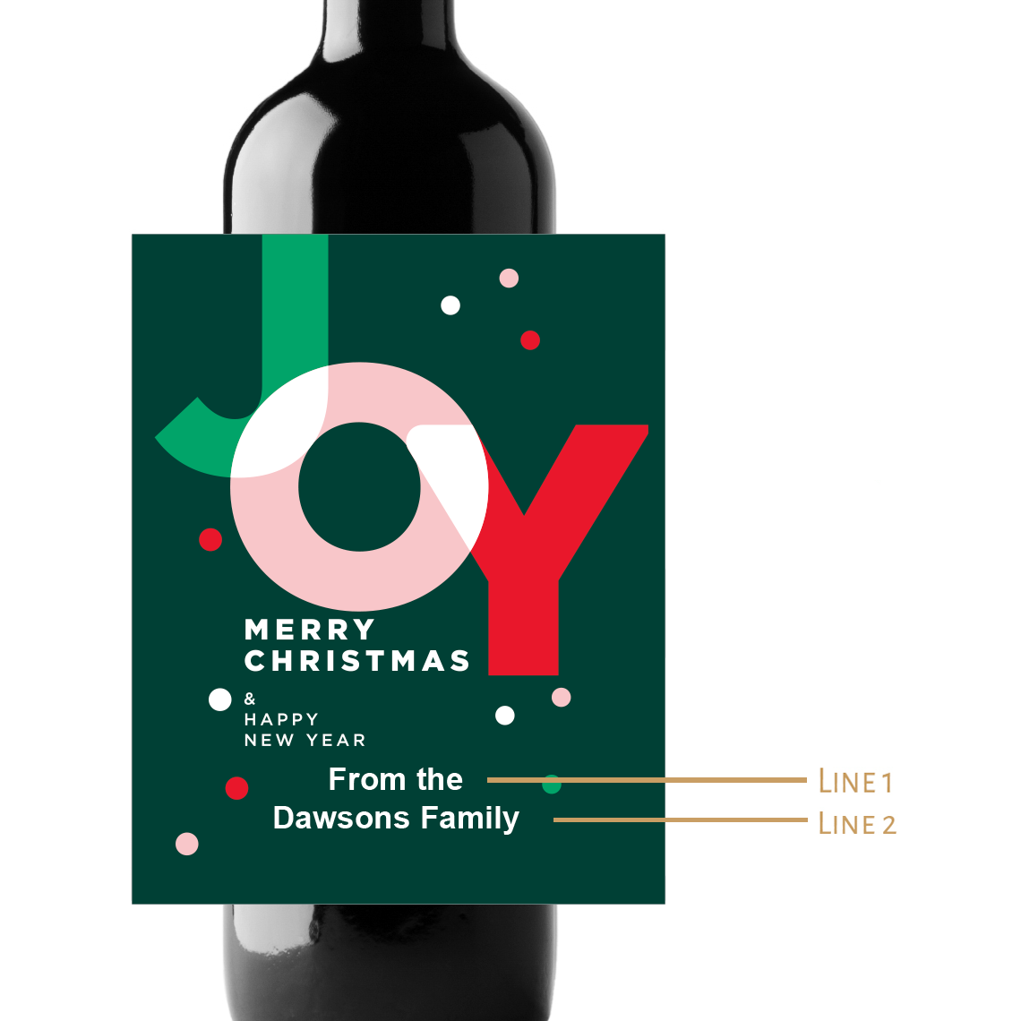 JOY Merry Christmas Custom Personalized Wine Champagne Labels (set of 3)