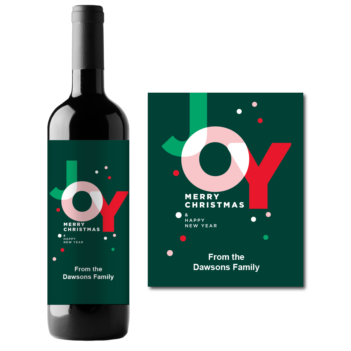 JOY Merry Christmas Custom Personalized Wine Champagne Labels (set of 3)