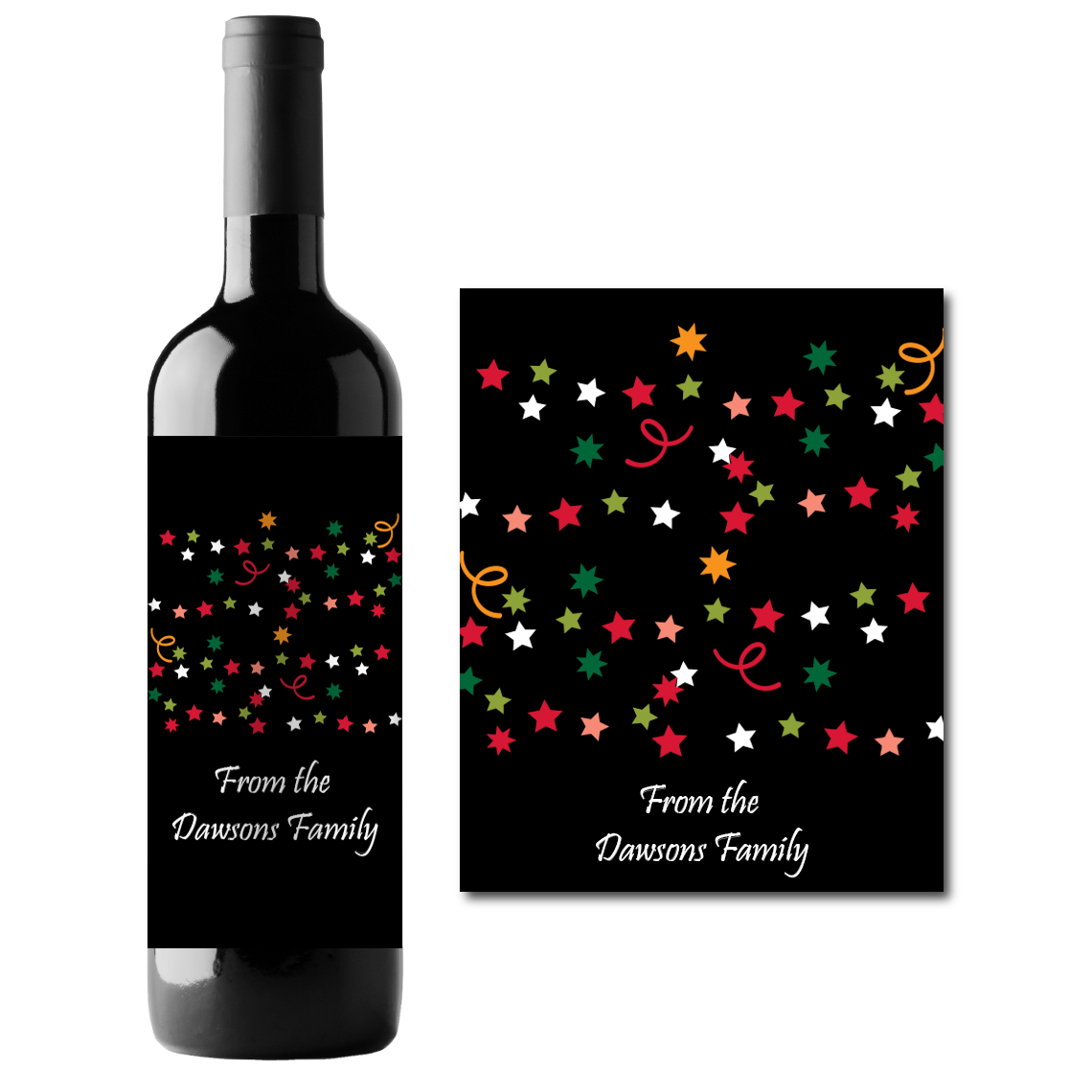 Stars and Confetti Celebration Custom Personalized Wine Champagne Labels (set of 3)