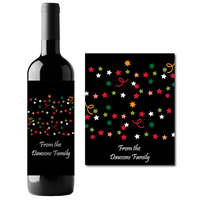 Stars and Confetti Celebration Custom Personalized Wine Champagne Labels (set of 3)