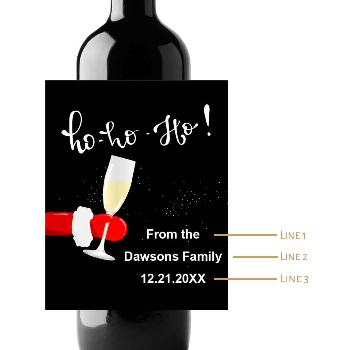 Ho Ho Ho Santa Wine Custom Personalized Wine Champagne Labels (set of 3)
