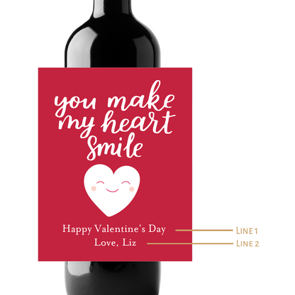You Make My Heart Smile Custom Personalized Wine Champagne Labels (set of 3)