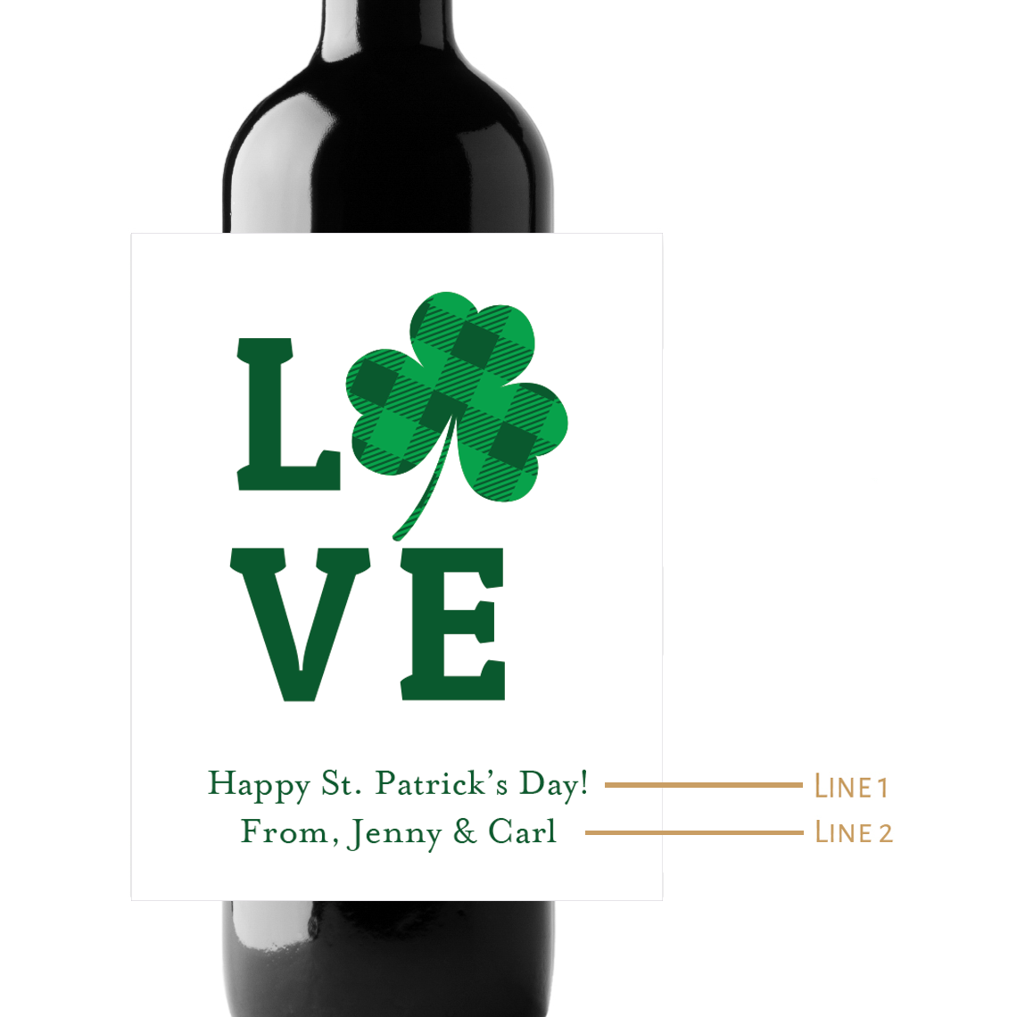Love Shamrock St. Patrick's Day Custom Personalized Wine Champagne Labels (set of 3)