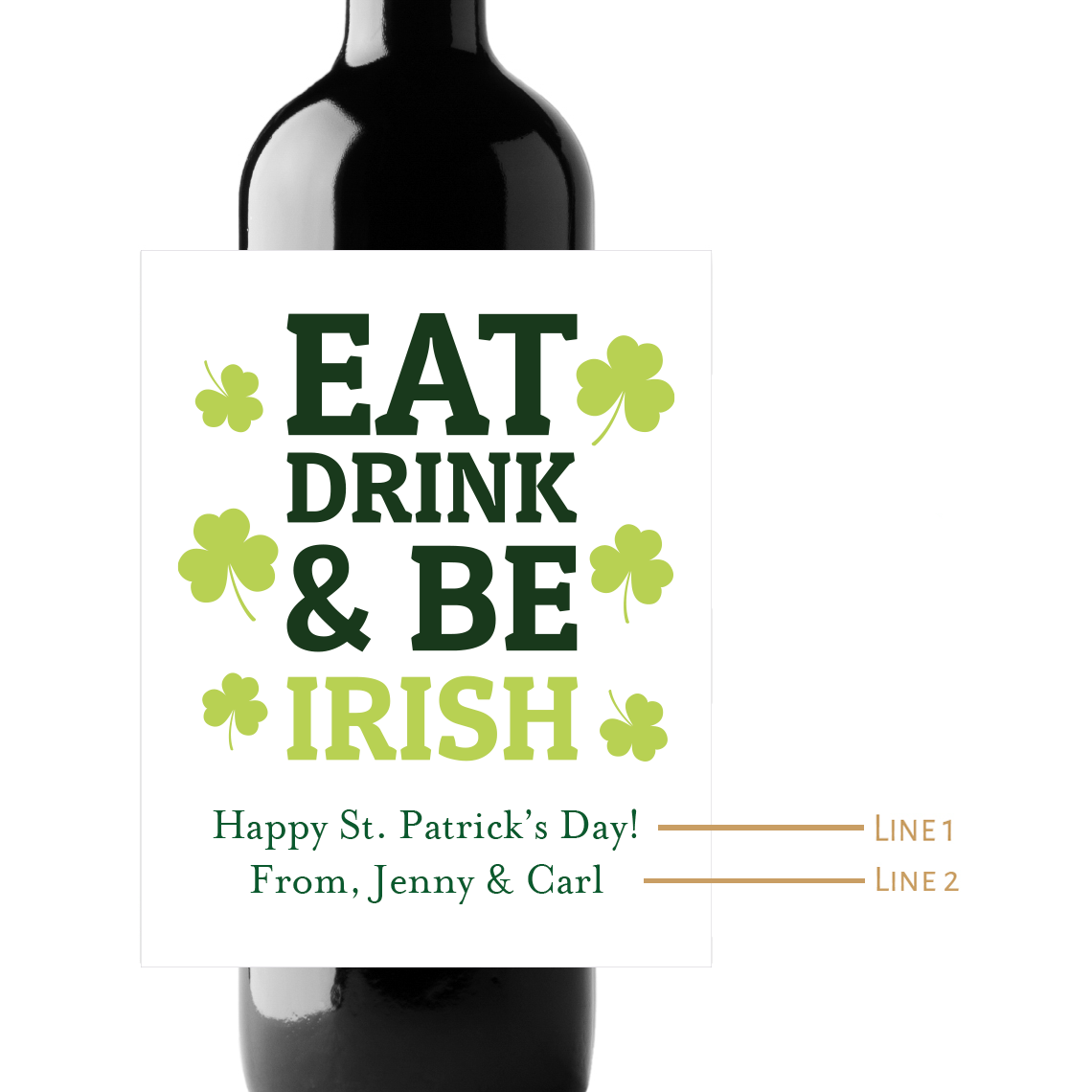Eat Drink & Be Irish Custom Personalized Wine Champagne Labels (set of 3)