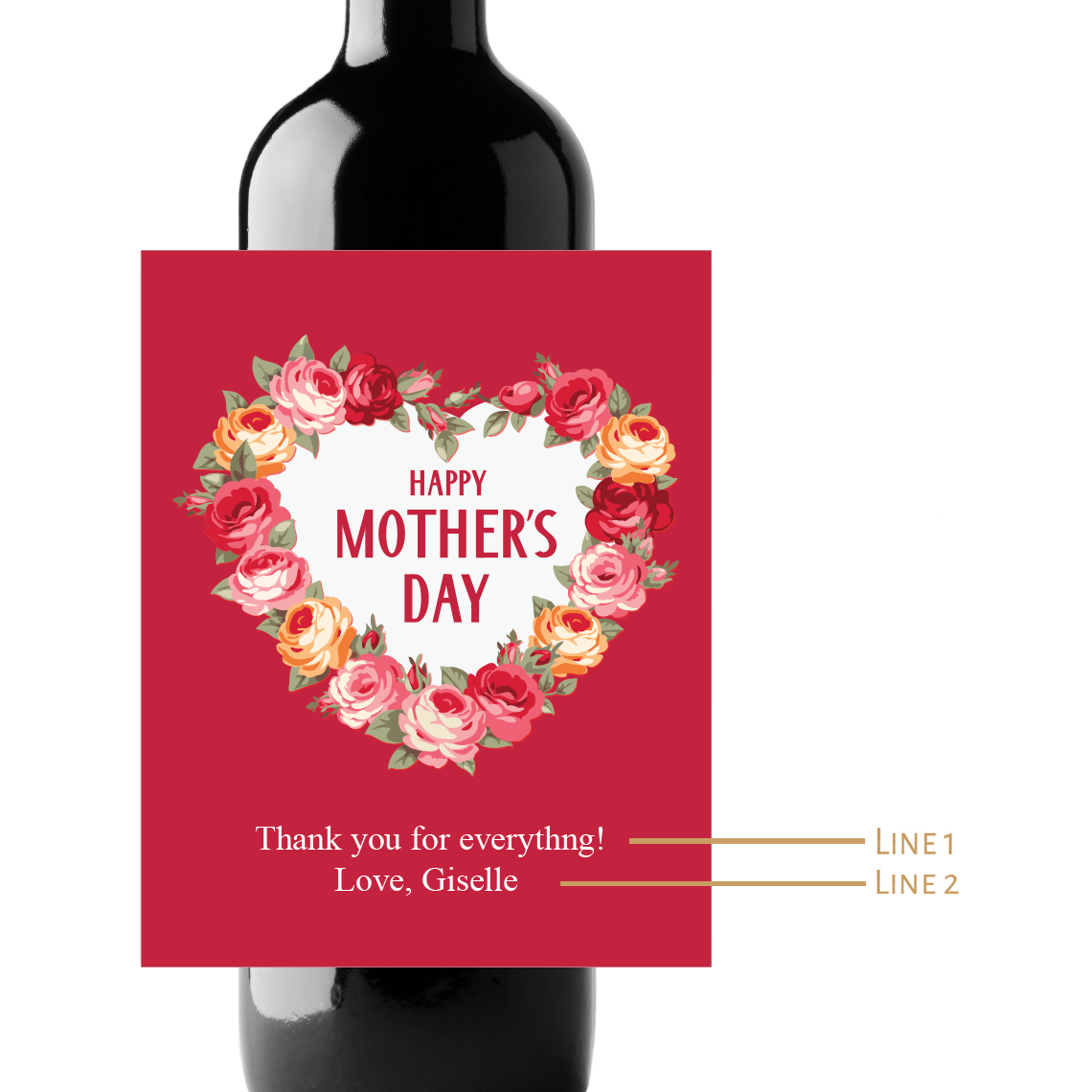 Happy Mother's Day Roses Custom Personalized Wine Champagne Labels (set of 3)