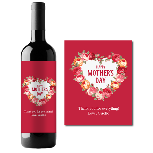 Happy Mother's Day Roses Custom Personalized Wine Champagne Labels (set of 3)