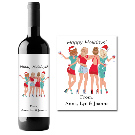 Happy Holidays Custom Personalized Wine Champagne Labels (set of 3)
