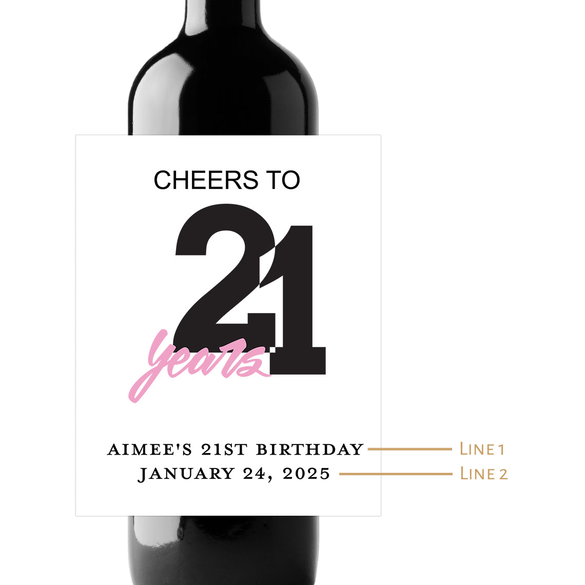 Cheers to 21 Years Custom Personalized Wine Champagne Labels (set of 3)