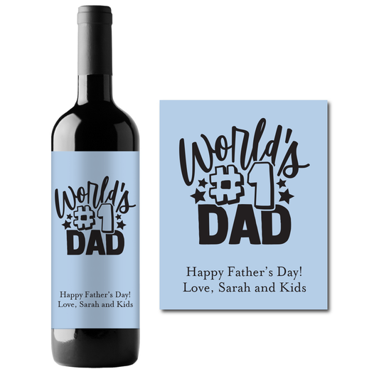 World's #1 Dad Custom Personalized Wine Champagne Labels (set of 3)