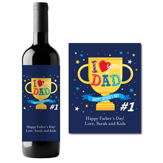 I Love You Dad Custom Personalized Wine Champagne Labels (set of 3)