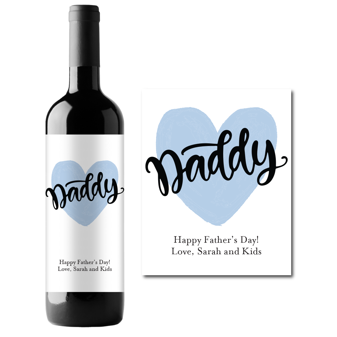 Father's Day Heart Custom Personalized Wine Champagne Labels (set of 3)