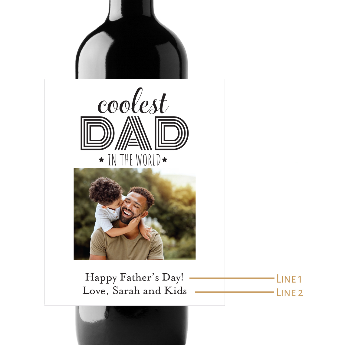 Coolest Dad Photo Custom Personalized Wine Champagne Labels (set of 3)