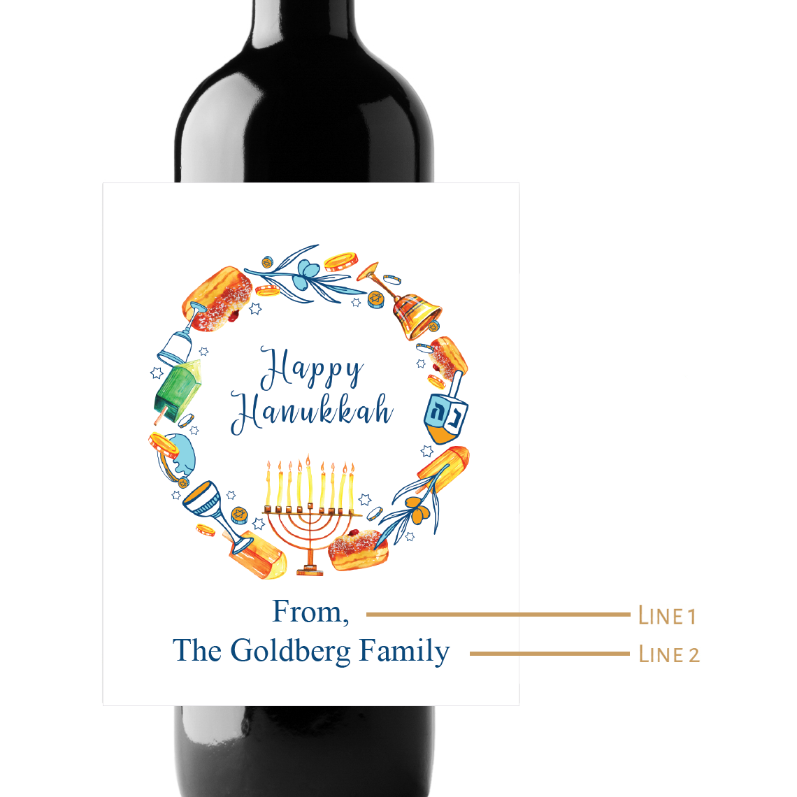 Happy Hanukkah Custom Personalized Wine Champagne Labels (set of 3)