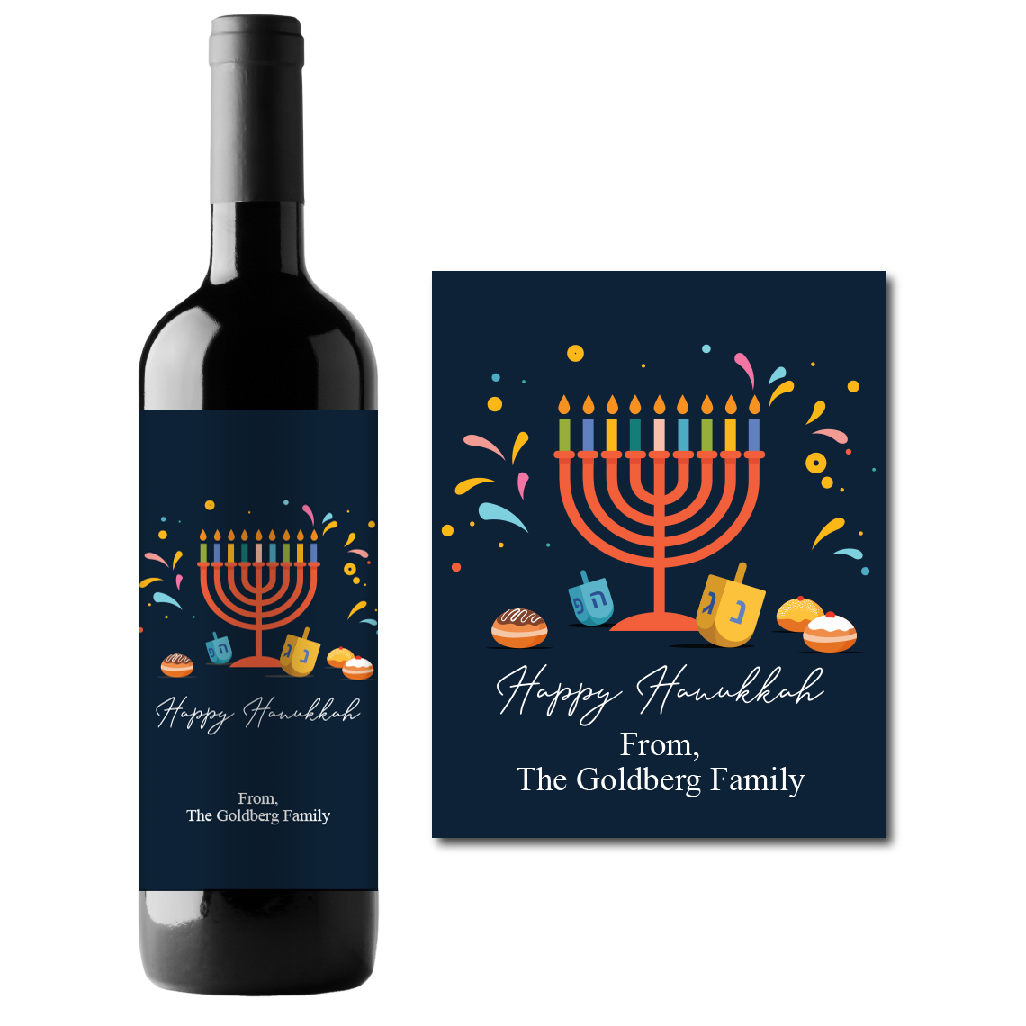 Happy Hanukkah Custom Personalized Wine Champagne Labels (set of 3)