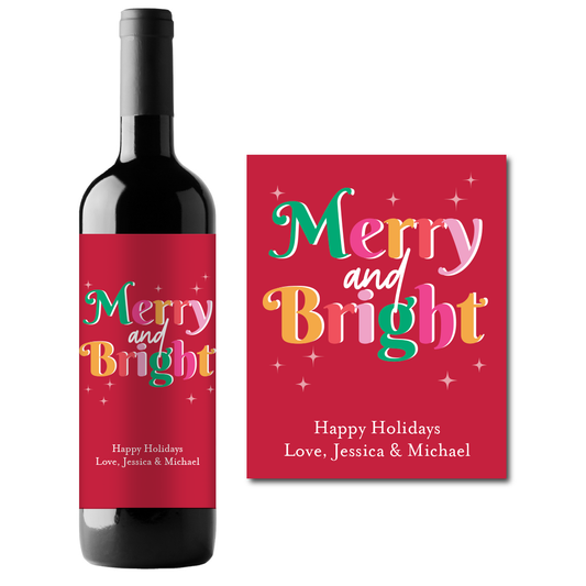 Merry and Bright Holidays Custom Personalized Wine Champagne Labels (set of 3)
