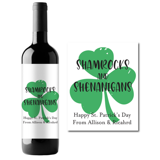 Shamrocks and Shenanigans Custom Personalized Wine Champagne Labels (set of 3)