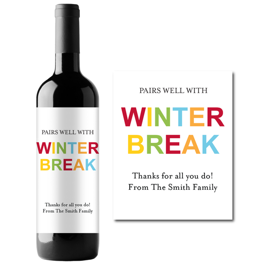 Winter Break Custom Personalized Wine Champagne Labels (set of 3)